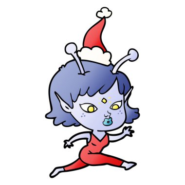 çalışan bir uzaylı kızın oldukça degrade çizgi film Noel Baba ha giyiyor