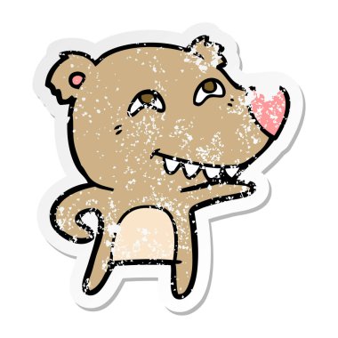 Diş gösterilen çizgi film ayı sıkıntılı etiket