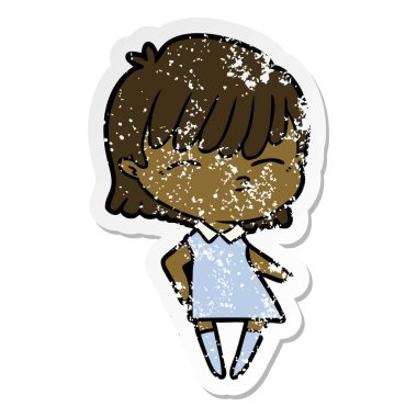 bir çizgi film kadının sıkıntılı etiket