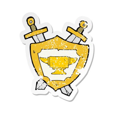 bir çizgi film demirci örs Hanedanlık armaları Retro sıkıntılı etiket 