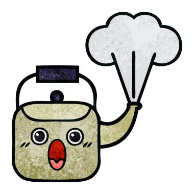 Retro doku karikatür buharlı su ısıtıcısı