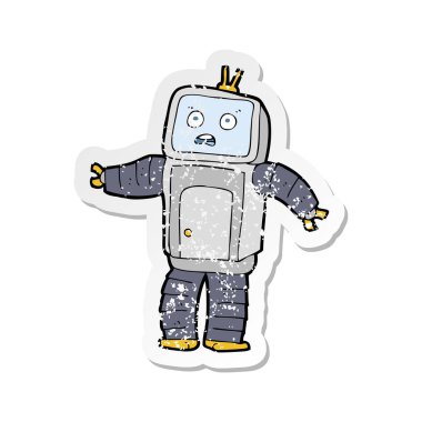 bir karikatür komik robot Retro sıkıntılı etiket