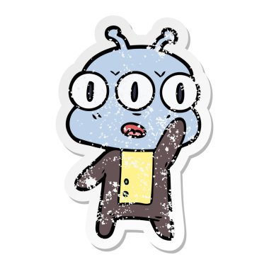 uzaylı sallayarak sıkıntılı etiket bir karikatür üç gözlü