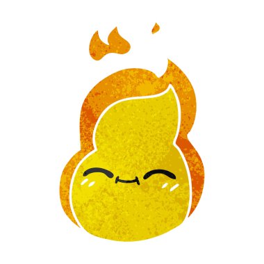 şirin kawaii yangın alev serbest el çekilmiş retro çizgi film