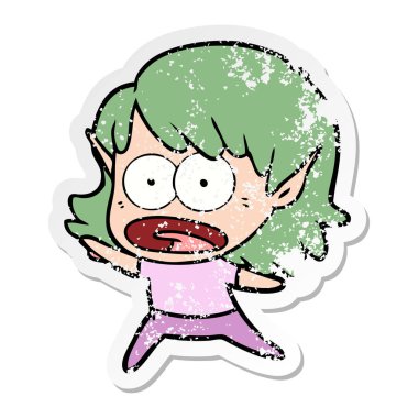 bir çizgi film şok elf kızın sıkıntılı etiket