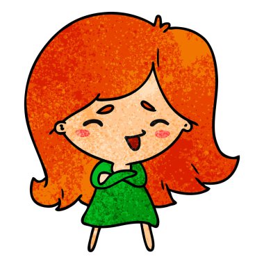 bir şirin kawaii kız dokulu karikatür çizimi