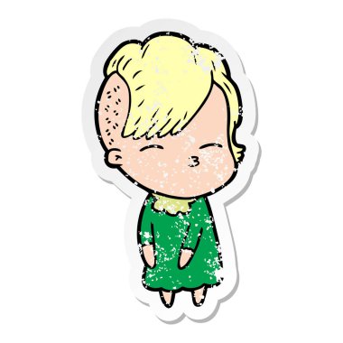 Kız şaşı bir karikatür sıkıntılı etiket