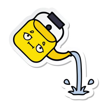 su ısıtıcısı dökülen bir sevimli çizgi etiket