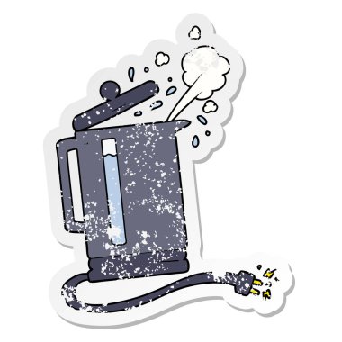 çizgi film kaynar elektrikli su ısıtıcısı sıkıntılı etiket