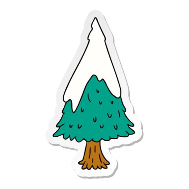 çizilmiş etiket karikatür doodle tek karla kaplı ağaç el