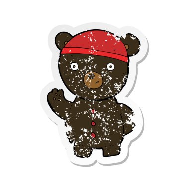 bir çizgi film siyah ayı yavrusu Retro sıkıntılı etiket