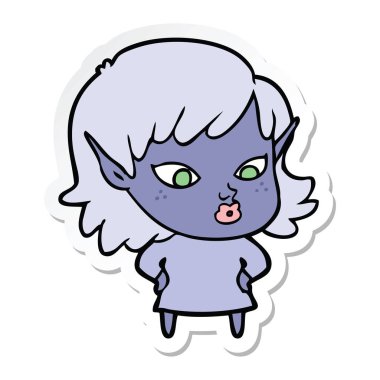 güzel çizgi film elf Girl etiketi