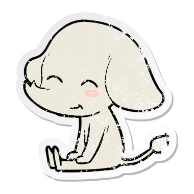 sıkıntılı etiket oturan bir sevimli çizgi fil