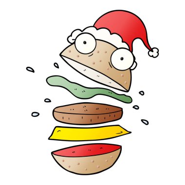 Noel Baba şapkası giyen bir şaşırtıcı Burger degrade çizgi film