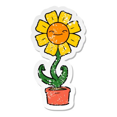 bir mutlu karikatür çiçek sıkıntılı etiket