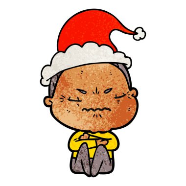 Noel Baba şapkası giyen bir rahatsız yaşlı kadının dokulu çizgi film