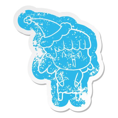 ilginç çizgi film Noel Baba şapkası giyen bir kadın etiket sıkıntılı