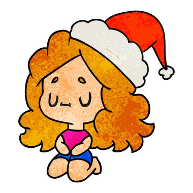 Noel dokulu karikatür kawaii kız el çekilmiş