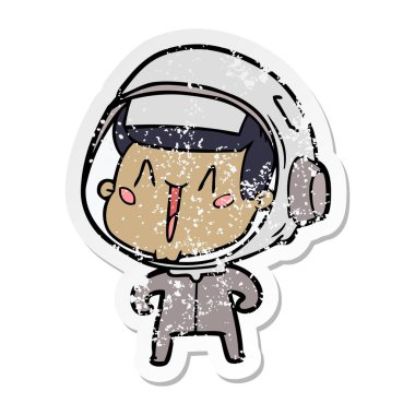 mutlu karikatür astronotun sıkıntılı etiket