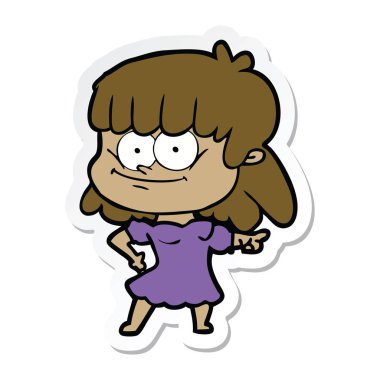 bir çizgi film gülümseyen kadın etiketi