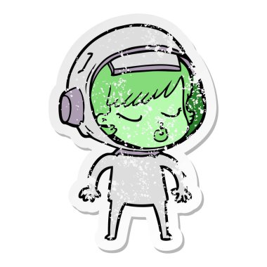 bir çizgi film güzel astronot kızın sıkıntılı etiket