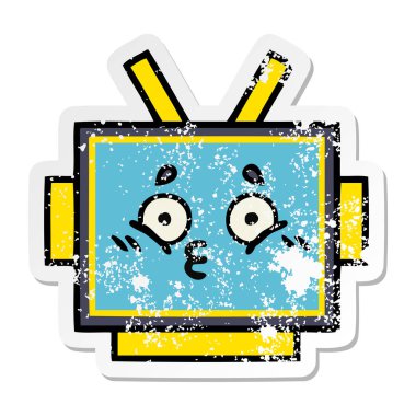 sevimli çizgi robot baş sıkıntılı etiket