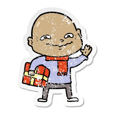 xmas hediyesi olan bir çizgi film gergin adam sıkıntılı etiket