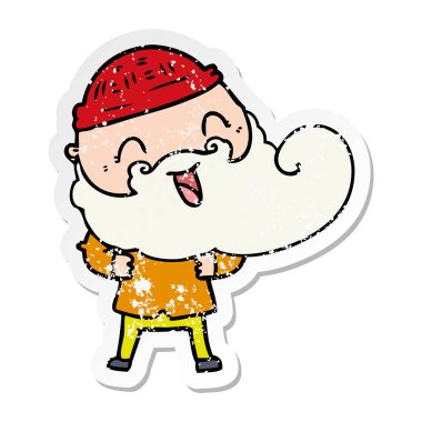 Bu mutlu bir adamın sakalı ve kış şapka ile sıkıntılı etiket