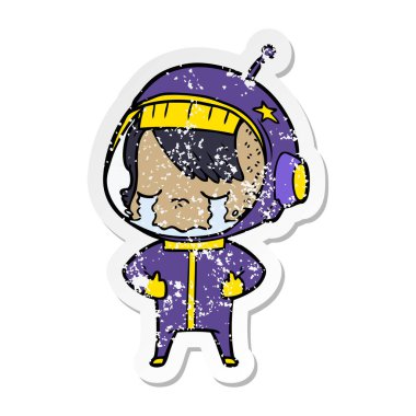 bir çizgi film ağlayan astronot kızın sıkıntılı etiket