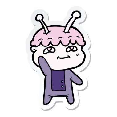 bir dostu karikatür spaceman sallayarak etiket