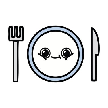 sevimli çizgi bir yemek tabağı