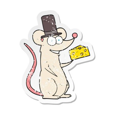 Retro sıkıntılı etiket bir çizgi film fare peyniri ile