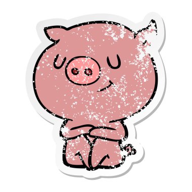 mutlu karikatür domuz bir sıkıntılı etiket