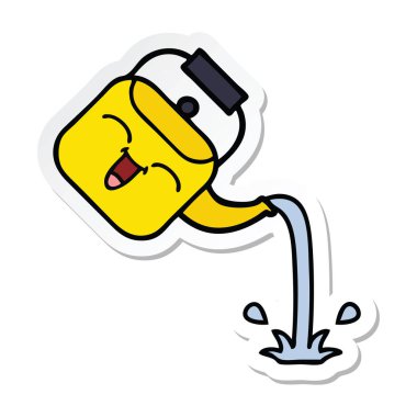 su ısıtıcısı dökülen bir sevimli çizgi etiket