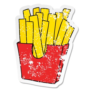 ilginç bir el sıkıntılı etiket çizilmiş karikatür patates kızartması