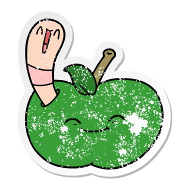 bir karikatür mutlu sıkıntılı etiket solucan bir elma