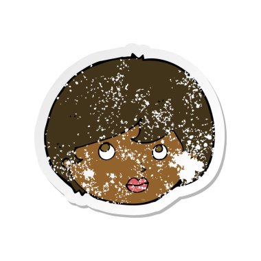 bir çizgi film kadın yüzü yukarı doğru seyir Retro sıkıntılı etiket