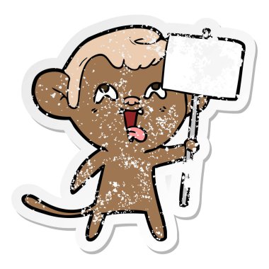 sıkıntılı etiket işareti ile deli karikatür maymun