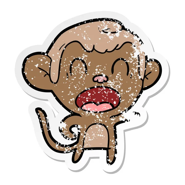 Distressed sticker of a shouting cartoon monkey — Stock Vector