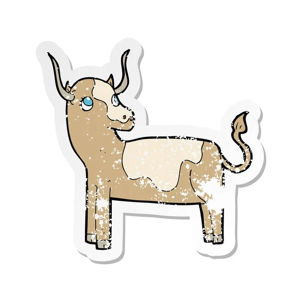 Retro Distressed Sticker Cartoon Cow — Stock Vector