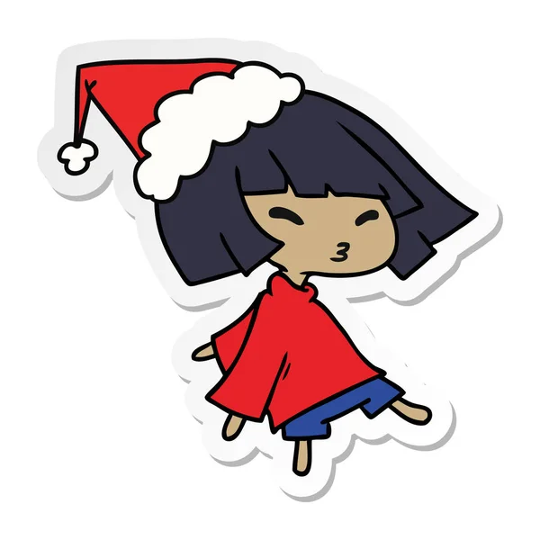 Handgezeichneter Weihnachtssticker Cartoon Von Kawaii Girl — Stockvektor