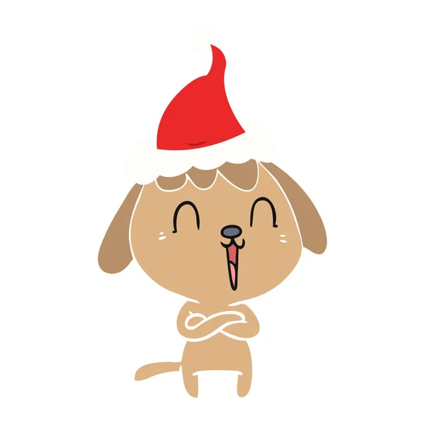 Linda ilustración a color plano de un perro con sombrero de santa — Archivo Imágenes Vectoriales