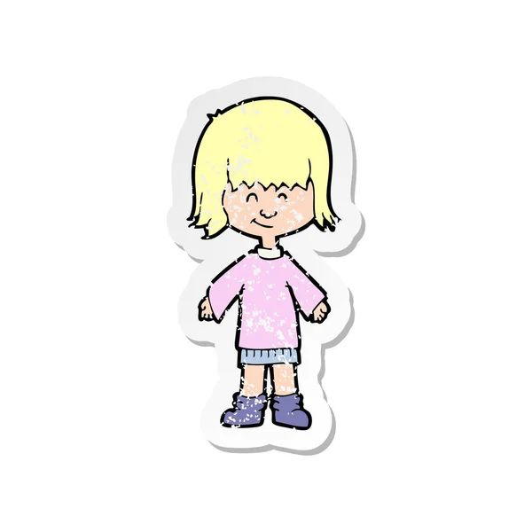 Retro Noodlijdende Sticker Van Een Cartoon Meisje — Stockvector