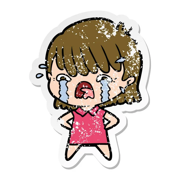 Verontruste sticker van een cartoon meisje huilen — Stockvector