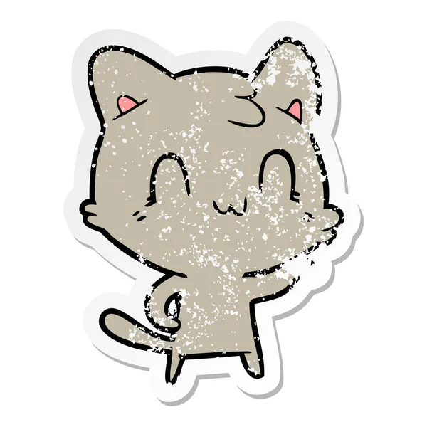 Засмучений Наклейка Мультфільму Щасливий Кіт — стоковий вектор