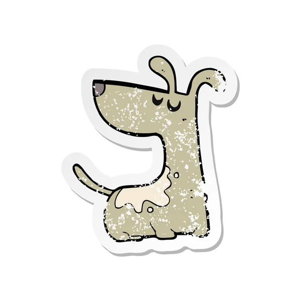 Bir Karikatür Mutlu Köpek Retro Sıkıntılı Etiket — Stok Vektör
