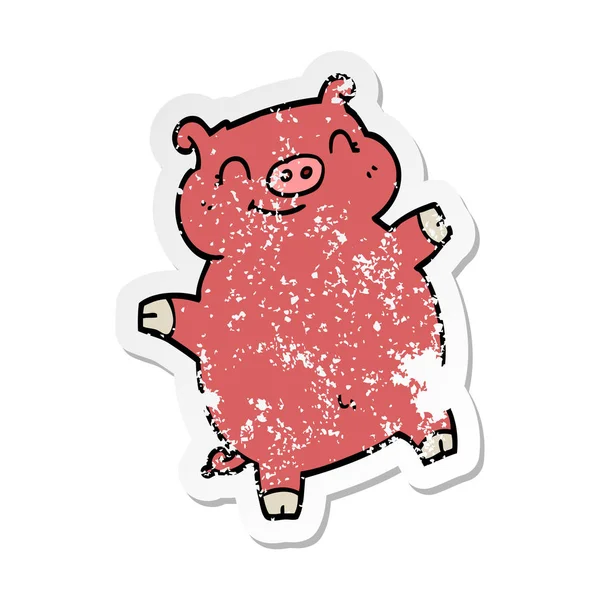 Distressed sticker of a cartoon pig — Stock Vector