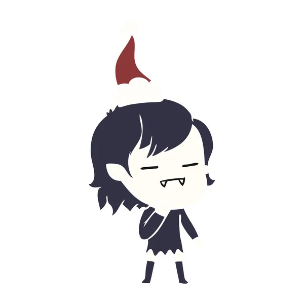 手绘平色插图一个不死的吸血鬼女孩戴着圣诞老人的帽子 — 图库矢量图片