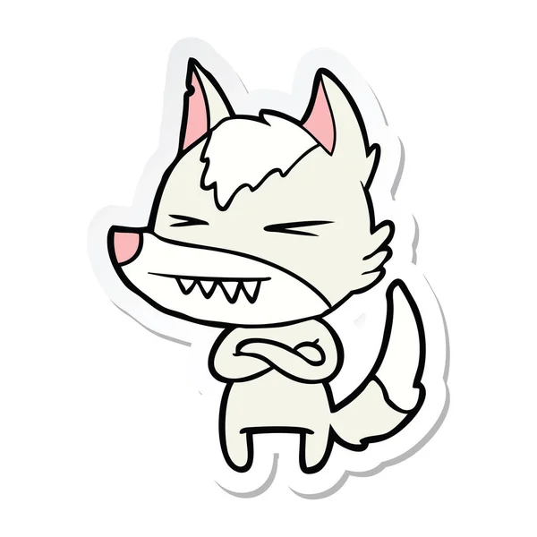 Sticker van de cartoon van een boze wolf — Stockvector