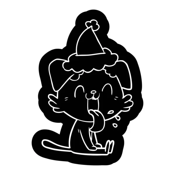 Icône de dessin animé d'un chien haletant portant un chapeau de Père Noël — Image vectorielle